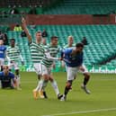 Connor Goldson heads home his first goal against Celtic