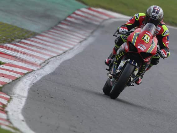 John McGuinness on the Lund Group Ducati at Brands Hatch. Picture: Bonnie Lane.