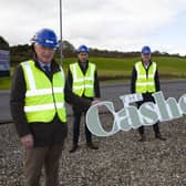 Pictured at Skeoge roundabout with the H2 lands in the background are Patrick McGinnis, Chief Executive Officer, Braidwater, Joe McGinnis, Managing Director, Braidwater, Vincent Bradley, Development Director, Braidwater, Cllr Brian Tierney, Mayor of Derry City and Strabane District Council and Dermot Mullan, Finance Director, Braidwater
