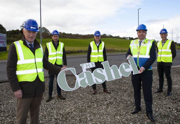 Pictured at Skeoge roundabout with the H2 lands in the background are Patrick McGinnis, Chief Executive Officer, Braidwater, Joe McGinnis, Managing Director, Braidwater, Vincent Bradley, Development Director, Braidwater, Cllr Brian Tierney, Mayor of Derry City and Strabane District Council and Dermot Mullan, Finance Director, Braidwater