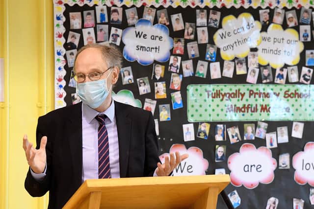 Education Minister Peter Weir during a recent visit to Tullygally Primary School in Craigavon.