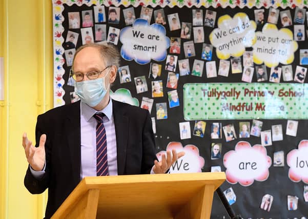 Education Minister Peter Weir during a recent visit to Tullygally Primary School in Craigavon.