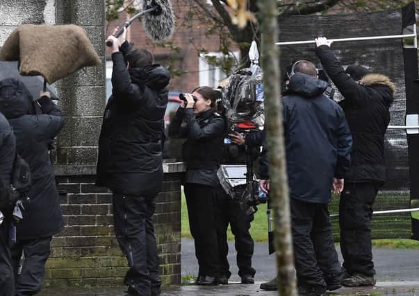 New comer Kelly Macdonald during   the Filming Line of Duty series six takes place at Burren way in East Belfast on Tuesday.