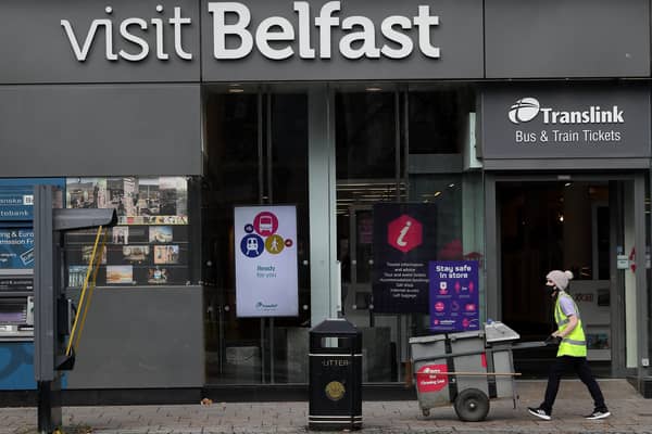 A tourist information office in Belfast city centre, Northern Ireland, after the Stormont executive announced closures of schools, pubs and restaurants as the region enters a period of intensified coronavirus restrictions in response to spiralling infection rates.