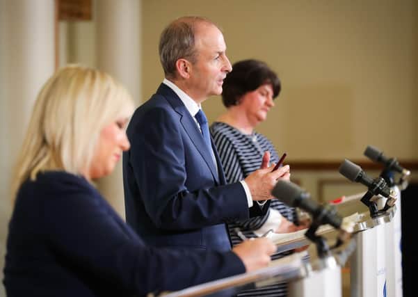 July 31, 2020: 

Deputy First Minister Michelle O’Neill and First Minister Arlene Foster with taoiseach Micheál Martin at a press conference after the meeting of the North South Ministerial Council at Dublin Castle