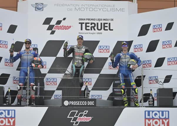 Franco Morbidelli won the Teruel MotoGP from Suzuki team mates Alex Rins and Joan Mir.