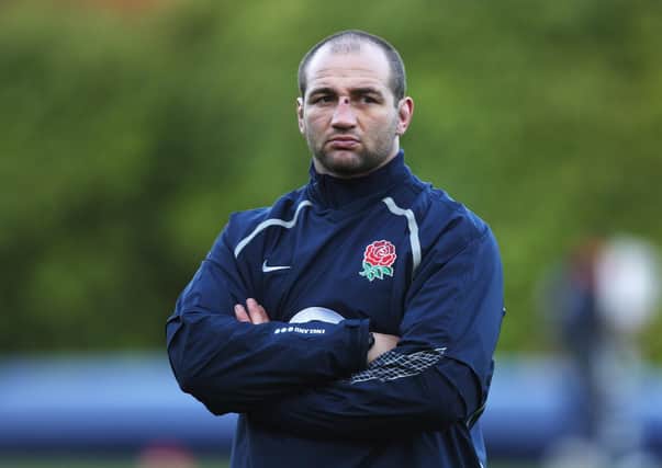 Steve Borthwick looks on during an England training session at the Pennyhill Park Hotel on November 18, 2008.  (Photo by David Rogers/Getty Images).