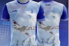 The Hartlepool United FC 'Battle of Britain' shirts for sale on the club's website