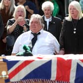 The parents of Brett Savage,Noel and Dolores, at their son's coffin during his funeral in Newtownards. The 32 year-old-former Royal Irish Regiment soldier died by suicide after suffering from PTSD following service in Afghanistan. PICTURE BY STEPHEN DAVISON