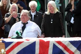 The parents of Brett Savage, Noel and Dolores, at their son's coffin during his funeral in Newtownards. The 32 year-old-former Royal Irish Regiment soldier died by suicide after suffering from PTSD following service in Afghanistan. 
PICTURE BY STEPHEN DAVISON