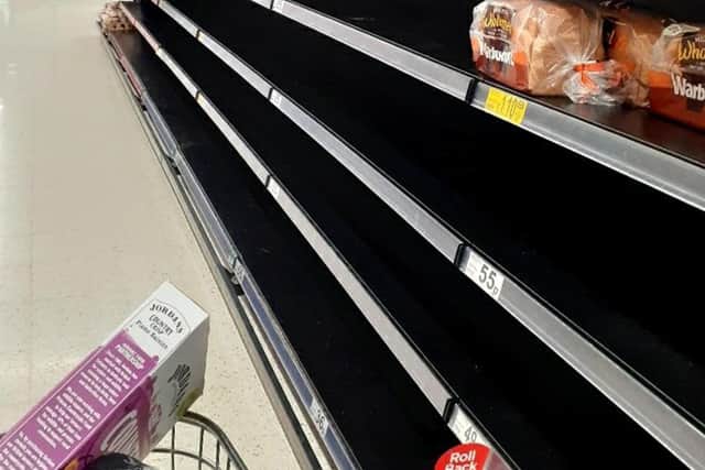 Handout photo taken with permission from the Twitter feed of Maria Garner of empty shelves in Asda in Grantham this evening