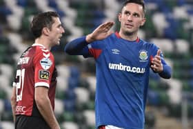 Linfield's Andy Waterworth following victory over Crusaders. Pic by Pacemaker.
