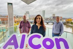 Launching the second annual artificial intelligence conference ‘AI Con’ are conference curators Austin Tanney, Kainos, Ruth McGuinness, Kainos and Adrian Johnston, Digital Catapult