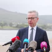 The Chancellor of the Duchy of Lancaster Michael Gove in Warrenpoint Port in Co Down. 

Picture by Jonathan Porter/PressEye