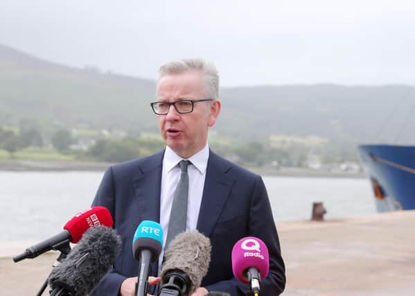 The Chancellor of the Duchy of Lancaster Michael Gove in Warrenpoint Port in Co Down. 

Picture by Jonathan Porter/PressEye