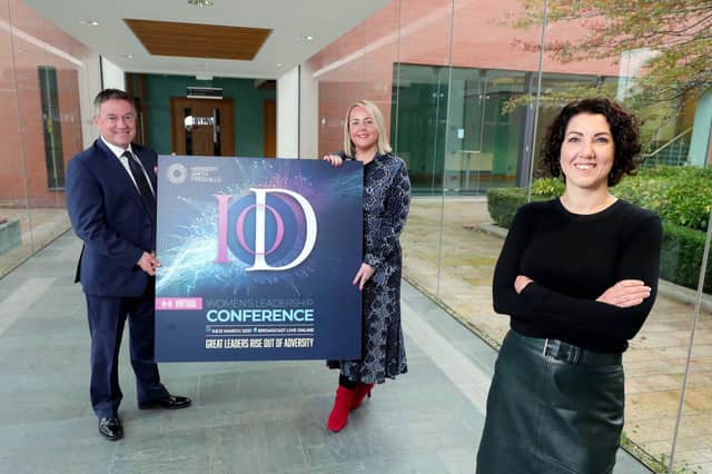 Lisa McLaughlin, right, of Herbert Smith Freehills, joins IoD NI Chairman Gordon Milligan and National Director Kirsty McManus to launch the event
