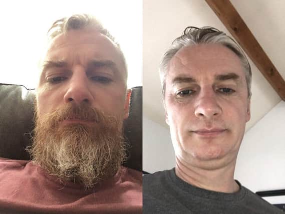 Before and after Jonny McCambridge shaved off his beard