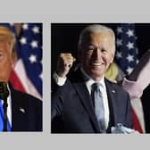 President Donald Trump and challenger Joe Biden speak to supporters, early on Wednesday November 4 2020, when the results of the election were still unknown