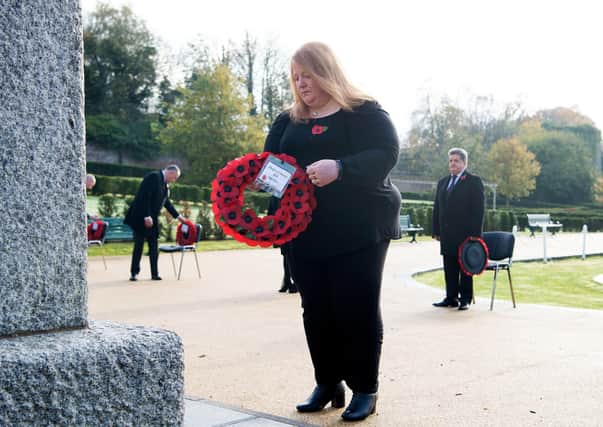 Justice Minister Naomi Long laying a wreath at the NI Prison Service (NIPS) Memorial Service to remember officers who lost their lives in the course of duty. Picture: Michael Cooper