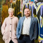 Pictured are Simon Bailie, Digital DNA and Lynne Rainey, Partner at PwC before social distancing restrictions