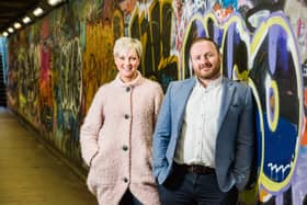 Pictured are Simon Bailie, Digital DNA and Lynne Rainey, Partner at PwC before social distancing restrictions