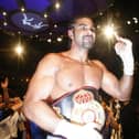 David Haye celebrates after defeating Nikolai Valuev in 2009. Pic by Getty Images.