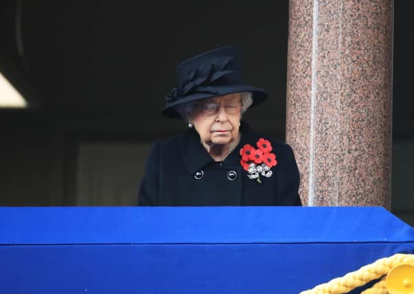 Queen Elizabeth II during the Remembrance Sunday service at the Cenotaph, in Whitehall, London.