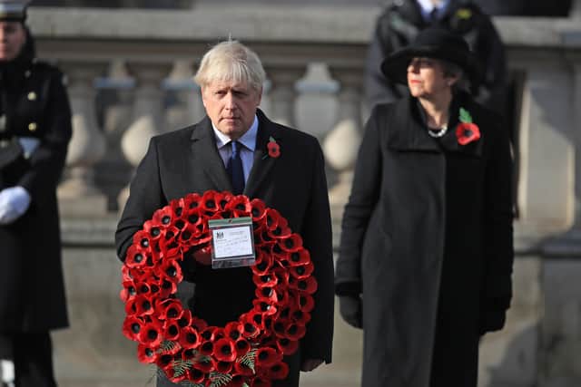 Prime Minister Boris Johnson during the Remembrance Sunday service at the Cenotaph, in Whitehall, London.