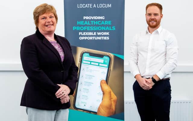 Dr Vicky Kell, Director of Innovation, Research and Development, Invest NI with Jonny Clarke, CEO and founder of Locate a Locum
