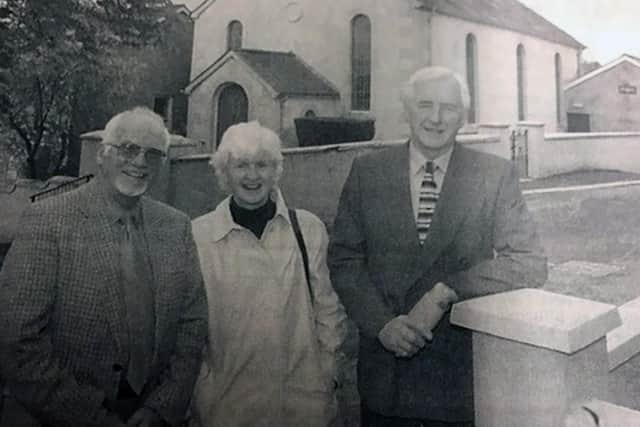 150th Anniversary of the Church. L to R. Wilfred Steele, Louise Thompson, John Aiken