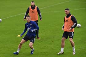 Northern Ireland captain Steven Davis in training this week before tonight’s vital match against Slovakia. Pic by Pacemaker.