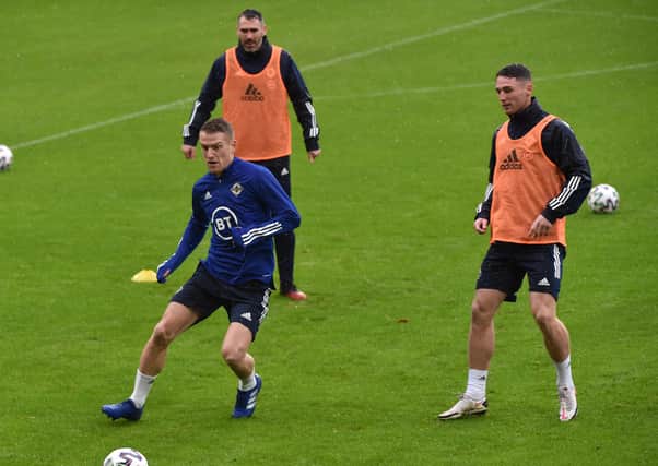 Northern Ireland captain Steven Davis in training this week before tonight’s vital match against Slovakia. Pic by Pacemaker.