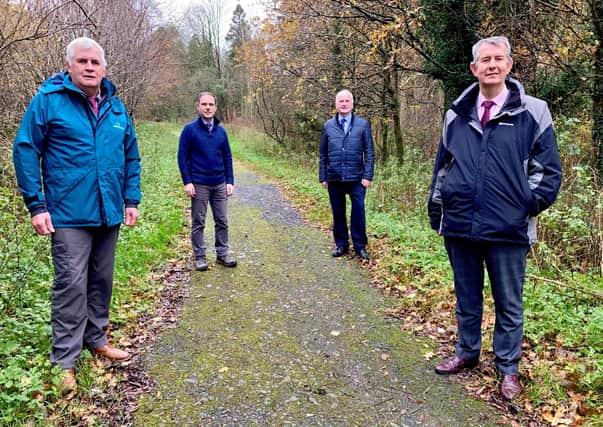 DAERA Minister Edwin Poots pictured with (L-R) John Joe O’Boyle (Forest Service) Graeme Bannister (Ards and North Down Borough Council) and North Down MLA Gordon Dunne at Cairn Wood
