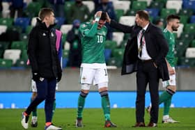 Northern Ireland's Kyle Lafferty is inconsolable at the final whistle.   Photo: William Cherry/Presseye.
