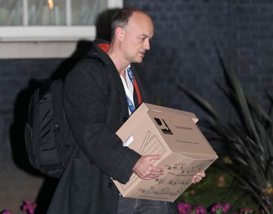 Prime Minister Boris Johnson's top aide Dominic Cummings leaves 10 Downing Street, London, with a box, following reports that he is set to leave his position by the end of the year. PA Photo.