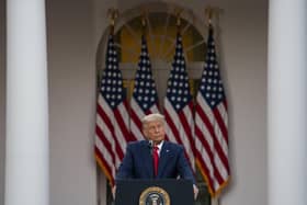 President Donald Trump speaks in the Rose Garden of the White House, Friday, Nov. 13, 2020, in Washington. He still was not conceding defeat (AP Photo/Evan Vucci)