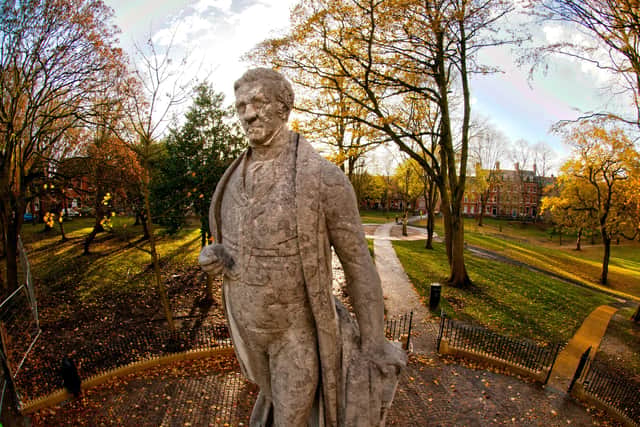 The Sir Robert Peel statue is cleaned and repaired during the big renovation of Winckley Square Gardens in Preston. Picture: Neil Cross/JP Media archives