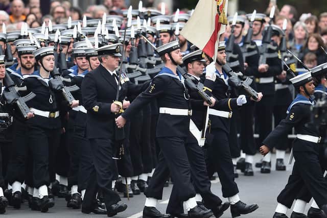 Sailors attending a service to mark the centenary of the Battle of Jutland at St Magnus Cathedral in Kirkwall, Orkney, in May 2016. Picture: Jeff J Mitchell/PA Wire