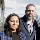 Raksha Dave, Dr Xand van Tulleken & John Sergeant on a rooftop overlooking Leicester Square