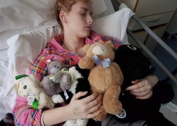 Amber Hanna in hospital where she had three surgeries