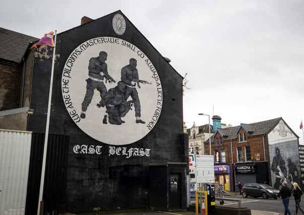 Ulster Volunteer Force (UVF) mural on the wall of a property on the Newtownards Road in east Belfast.. Photo: Liam McBurney/PA Wire