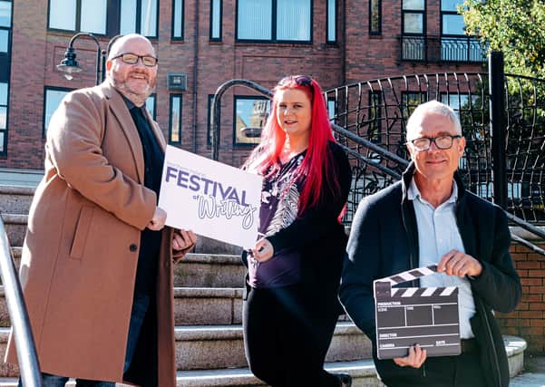 From left James Murphy, director of the Northern Ireland Festival of Writing, Tina Calder of Excalibur Press and Simon Wood, Chairperson at NVTV launching the 2020 NI Festival of Writing

Pic by Francine Montgomery / Excalibur Press

For further information contact Tina Calder or Hannah Chambers at Excalibur Press on 07305354209 or tina@excaliburpress.co.uk / publicity@excaliburpress.co.uk
