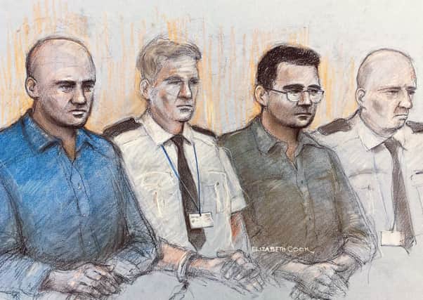 Court sketch of Eamonn Harrison (second from right)