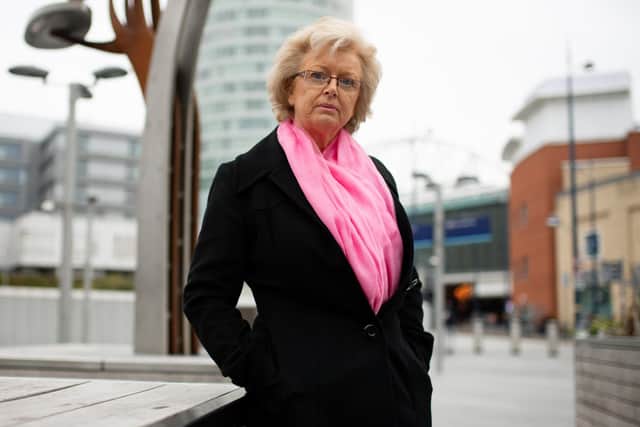 Julie Hambleton, who lost her sister Maxine Hambleton in the 1974 attack, by the Birmingham pub bombings memorial.
