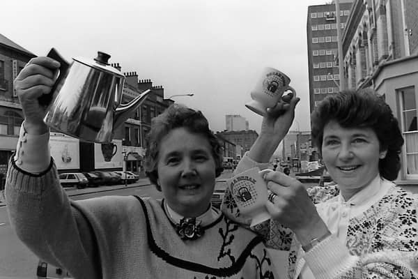 Jean McKillen, left, and Georgina Graham keep the pot warm for visitors to Unlimited Refills, a Christian coffee shop which opened in October 1989 on Great Victoria Street in Belfast to combat “the boozy pubs and clubs of the city's 'Golden Mile'”. Stephen Gilmore, a member of the organising committee behind Unlimited Refills told the News Letter: “We are offering people a better environment than the pub, one free of the influence of alcohol and one promoting a friendly atmosphere.” Picture: News Letter archives