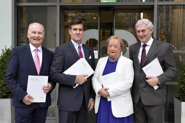 The members of the Independent Monitoring Commission, from left, Tim O'Connor, Mitchell Reiss, Monica McWilliams and John McBurney.