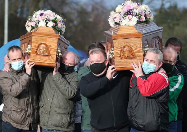 Funeral of Owen and Bredge Ward enters St Mary`s Church in Strabane. 

Picture: Jonathan Porter/PressEye