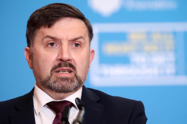 Health Minister Robin Swann during a press conference in Parliament Buildings, Stormont, on the latest coronavirus situation.