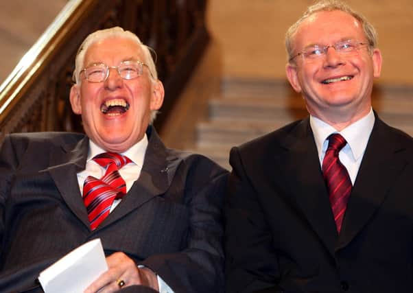 Ian Paisley (left) First Minister,Martin McGuinness (right) Deputy First Minister,after being sworn in as Ministers of the  Northern Ireland Assembley, Stormont,Tuesday May 8th, 2007.PA:Paul Faith