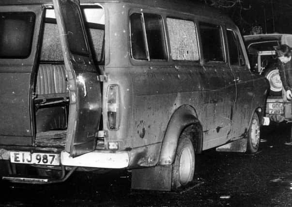 The minibus which was being used by the Protestant workmen at Kingsmills